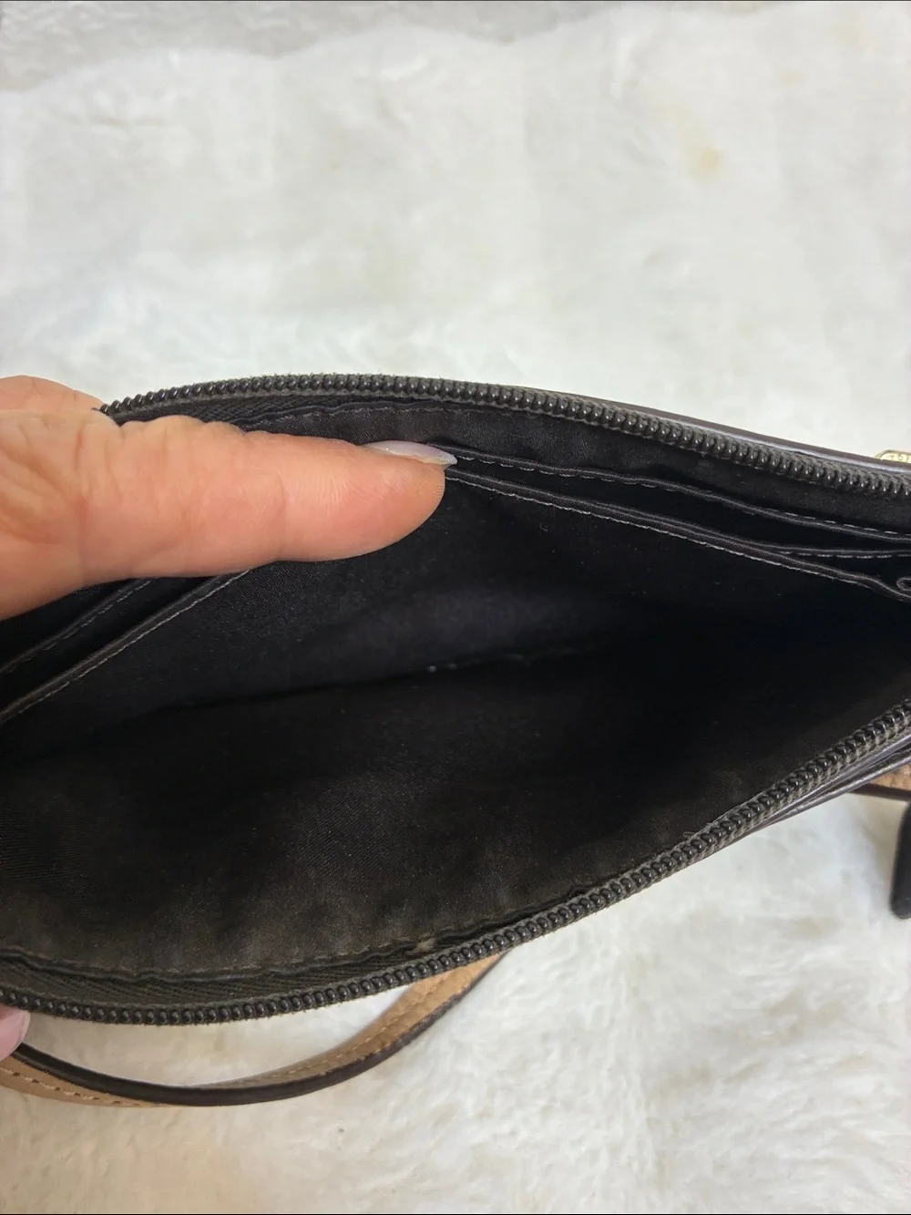 Coach Brown Signature Canvas Wristlet with Gold Hardware